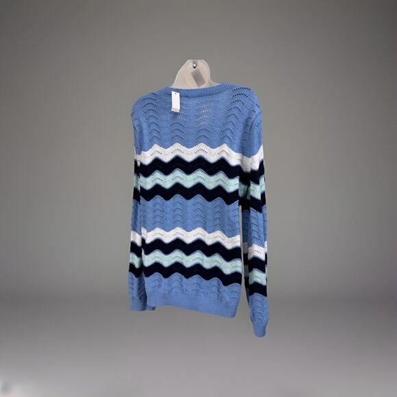 Blue and White Wave Pattern Sweater - Picture 6 of 12